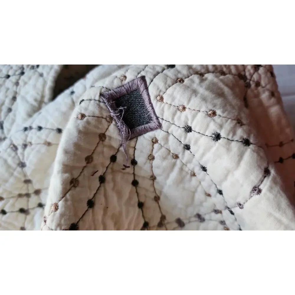VNTG 90S Cream Ivory Quilted Bedspread 75x79 Full/Twin Geometrical Cottagecore